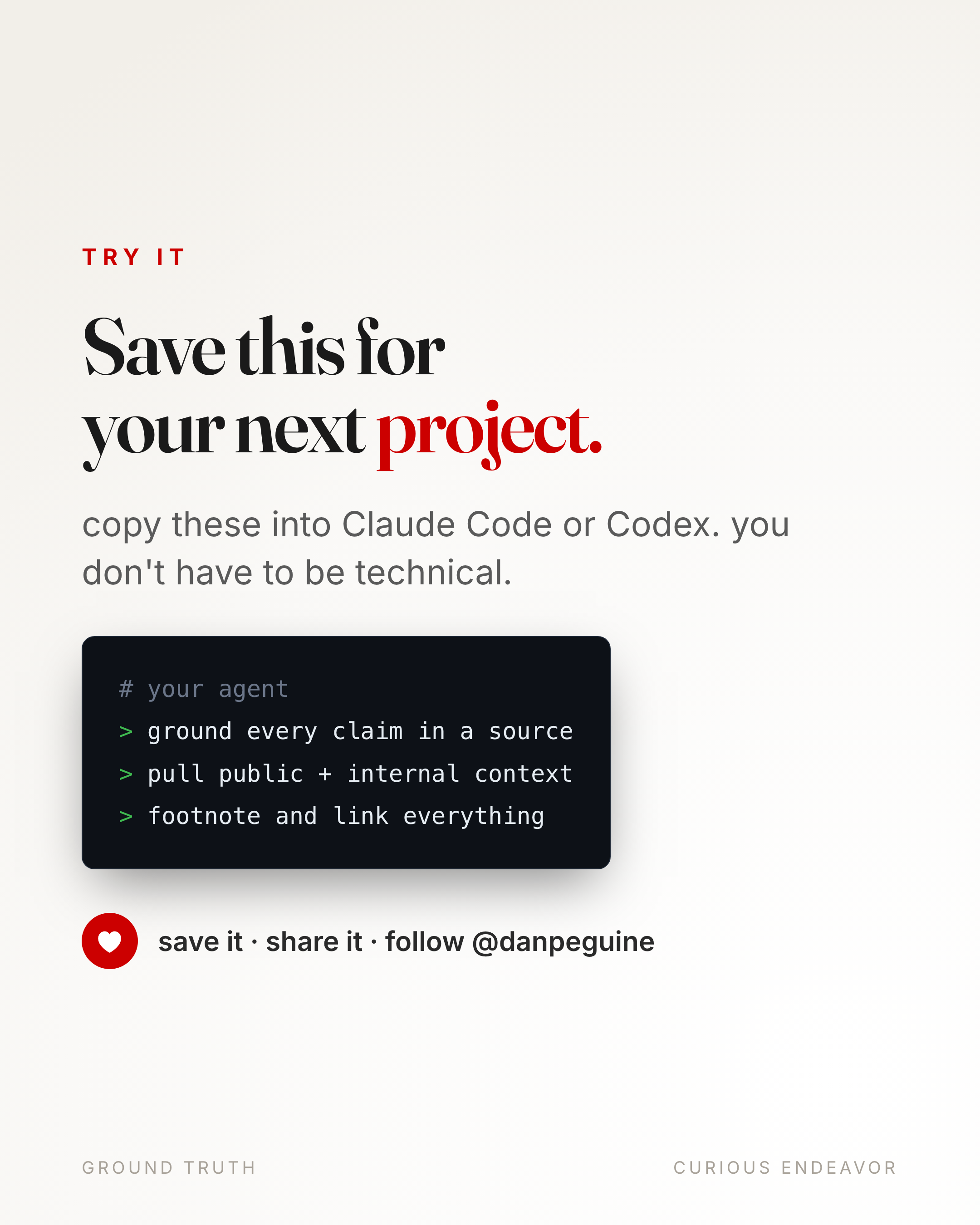 Save this for your next project. Copy these into Claude Code or Codex.